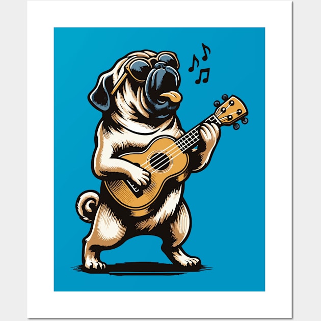 Dog Playing Guitar Singing Pug Funny Pugfather Wall Art by BraaiNinja